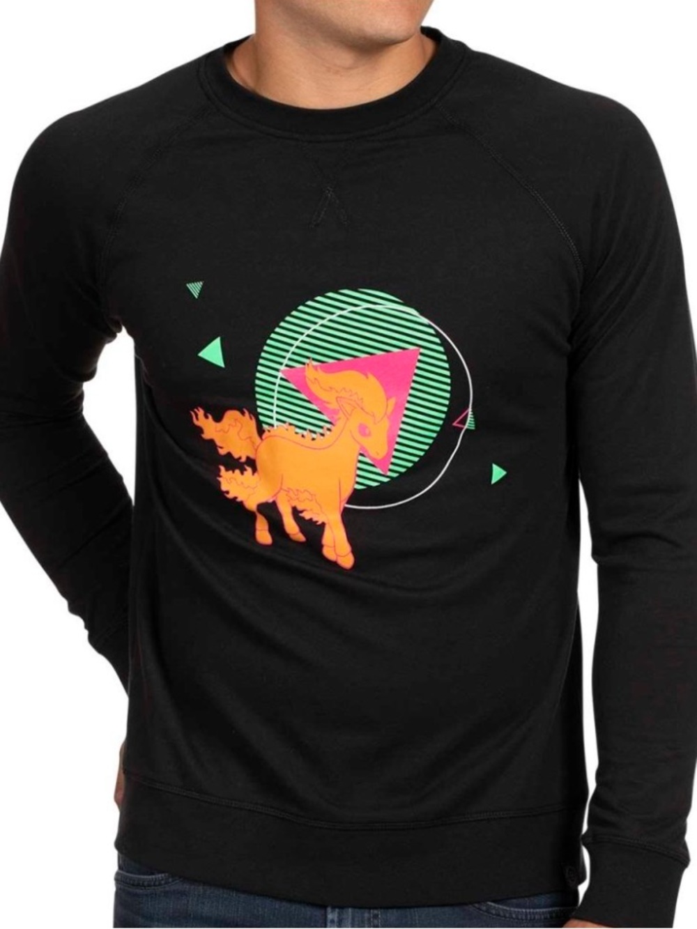 Pokémon center ponyta black crewneck sweater top unisex
